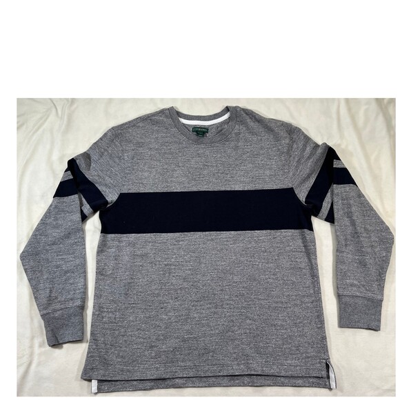 J Crew Always Sweater Women's  Size Medium Gray & Dark Blue Stripe  100% Cotton - Picture 3 of 9